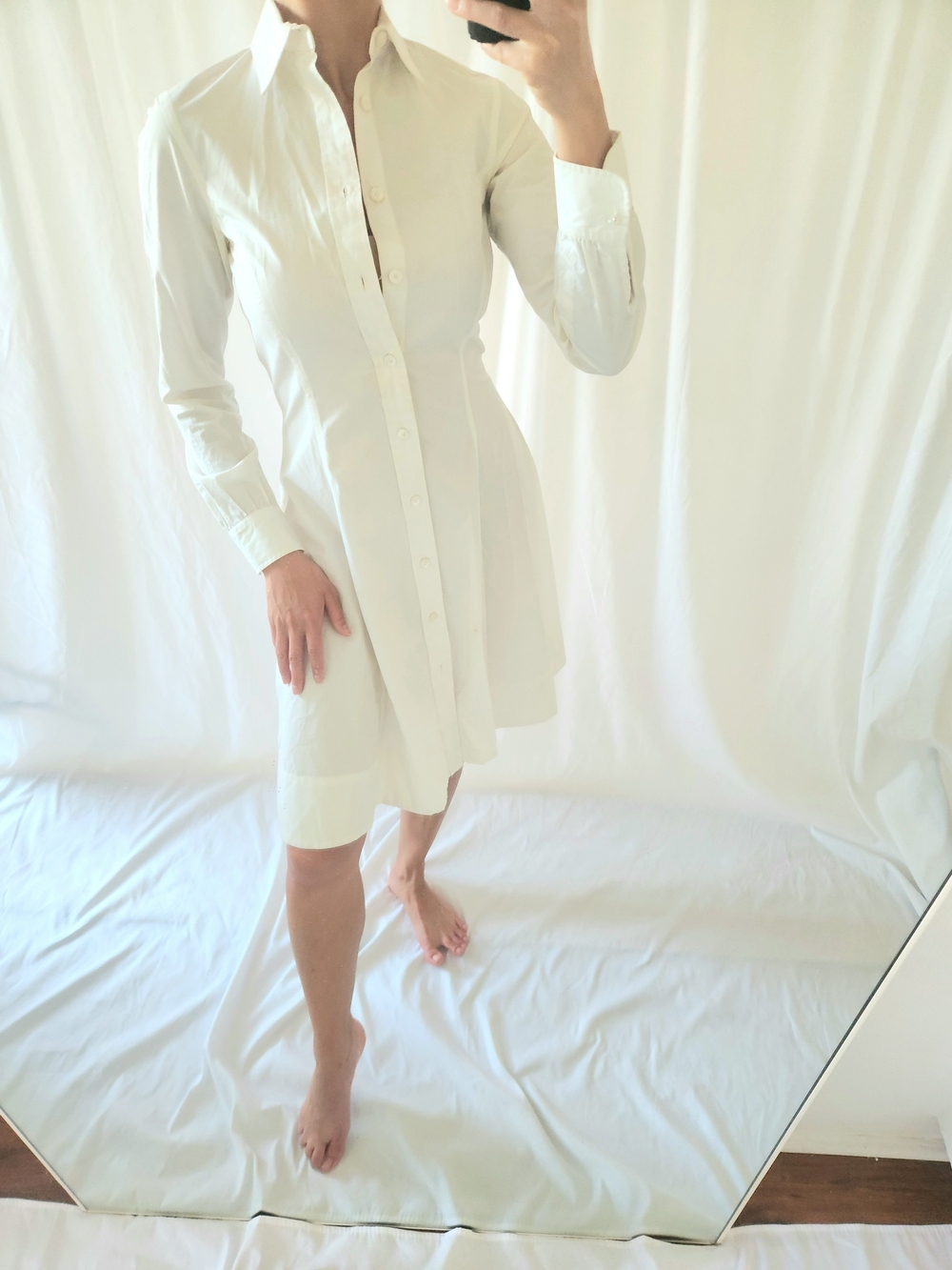 Ralph Lauren White Button-Front Midi Shirt Dress